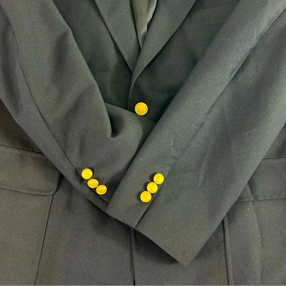 David Taylor 42R Blazer Wool Blend Navy Blue Gold Button Lined‎ Vented Nautical